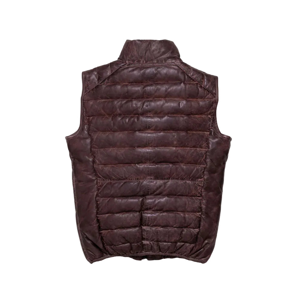 men's dark brown leather vest soren back view