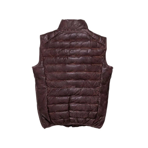 men's dark brown leather vest soren back view