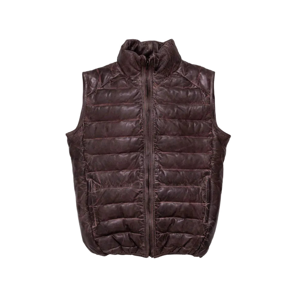men's dark brown leather vest soren front view