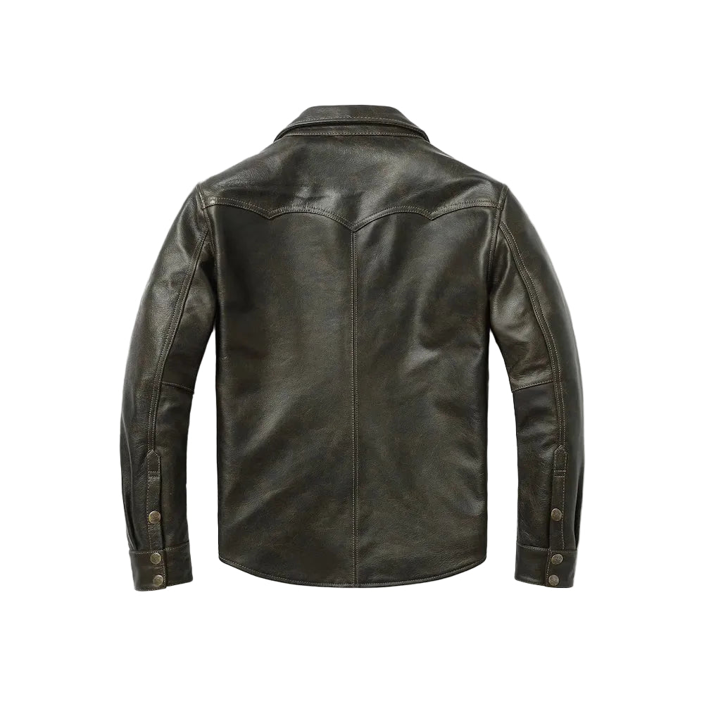 men's black leather shirt evren side angle