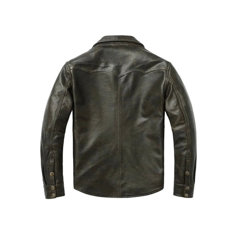 men's black leather shirt evren side angle