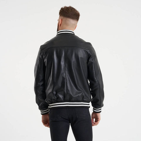 Mens Genuine Leather varsity Bomber Jacket