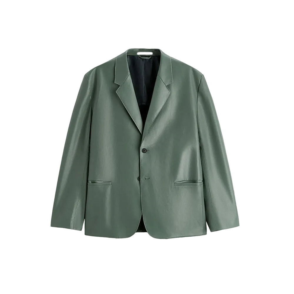 men's grey goatskin leather leather coat conrad front view