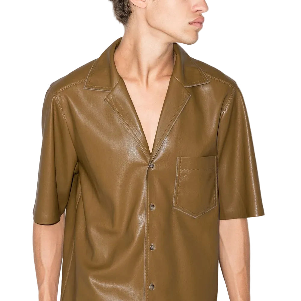 men's black leather shirt henrik back view