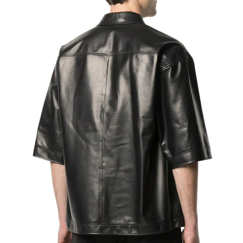 men's black sheepskin leather shirt lennox side angle