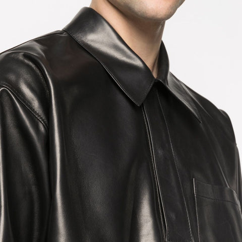men's black sheepskin leather shirt lennox texture detail