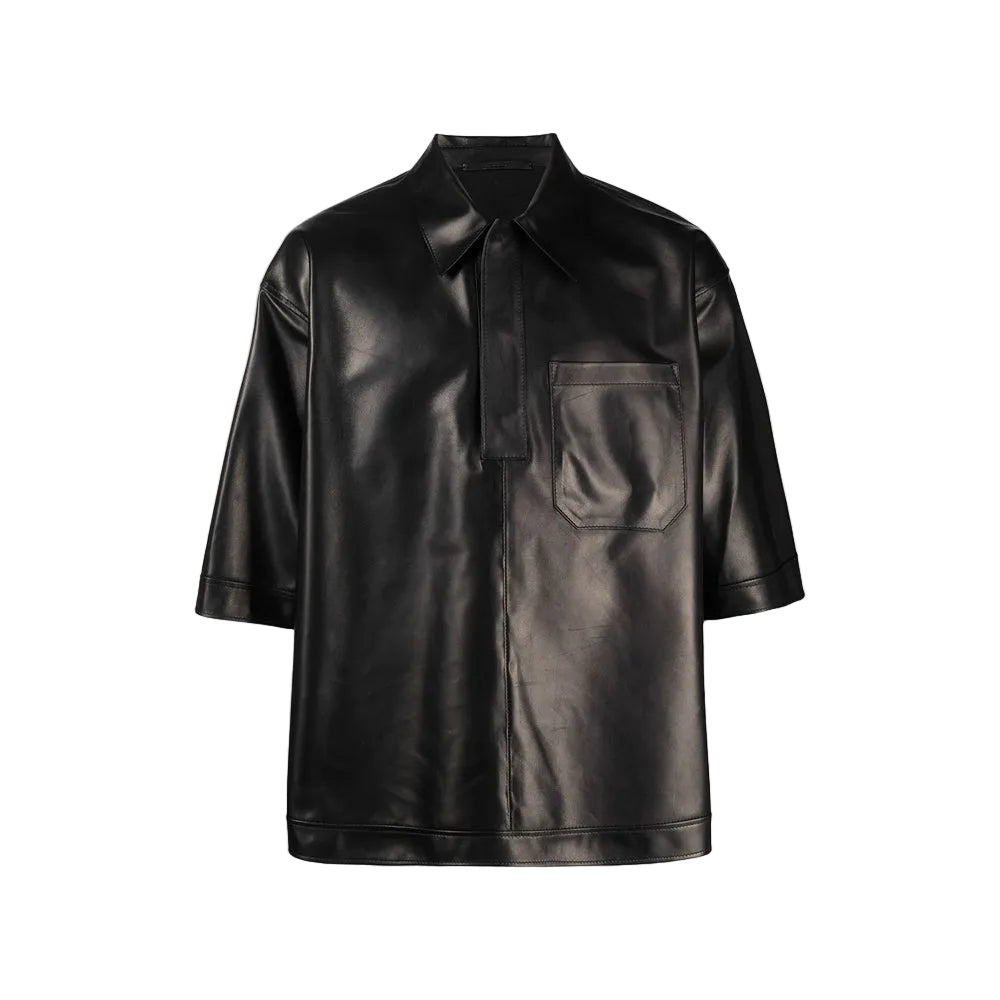 men's black sheepskin leather shirt lennox front view