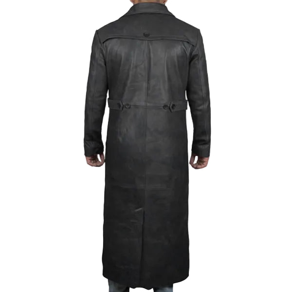 Mens Leather Black Winter Trench Coat - Full Length Overcoat
