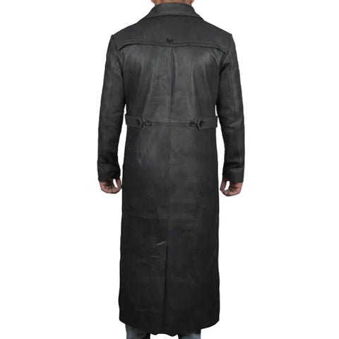 Mens Leather Black Winter Trench Coat - Full Length Overcoat