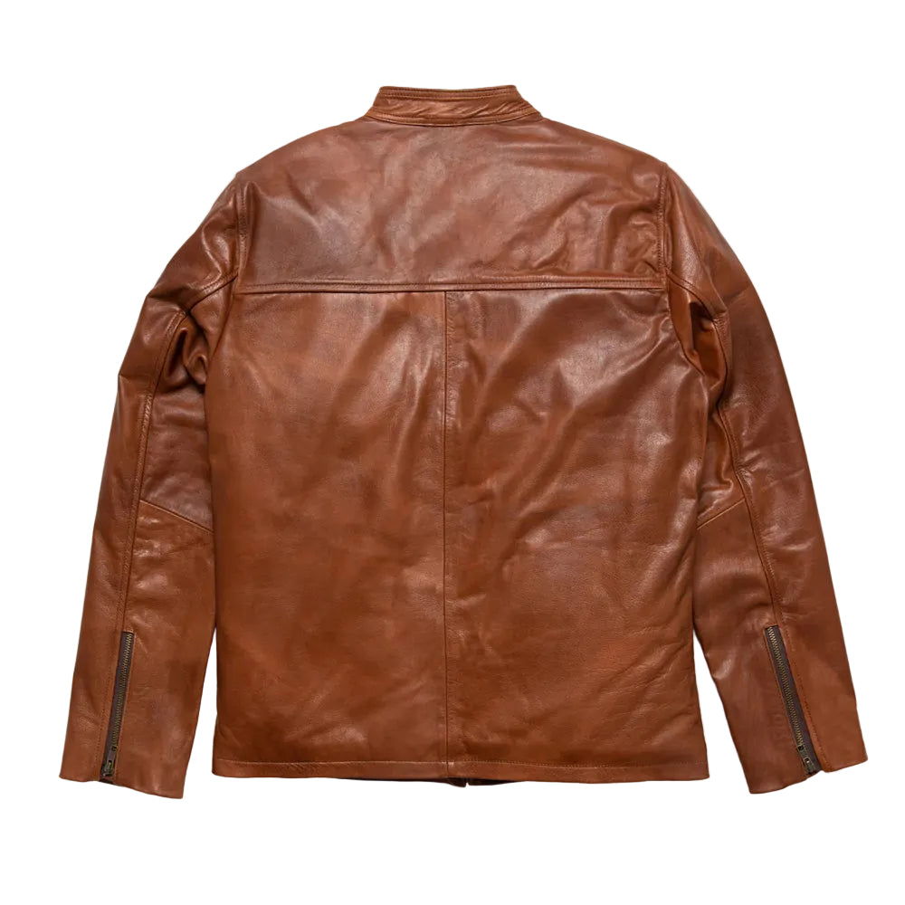 men's light brown leather racer jacket conrad side angle