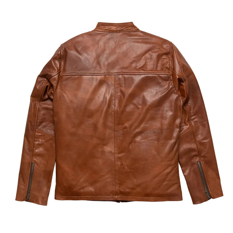men's light brown leather racer jacket conrad side angle