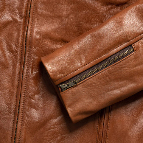 men's light brown leather racer jacket conrad back view