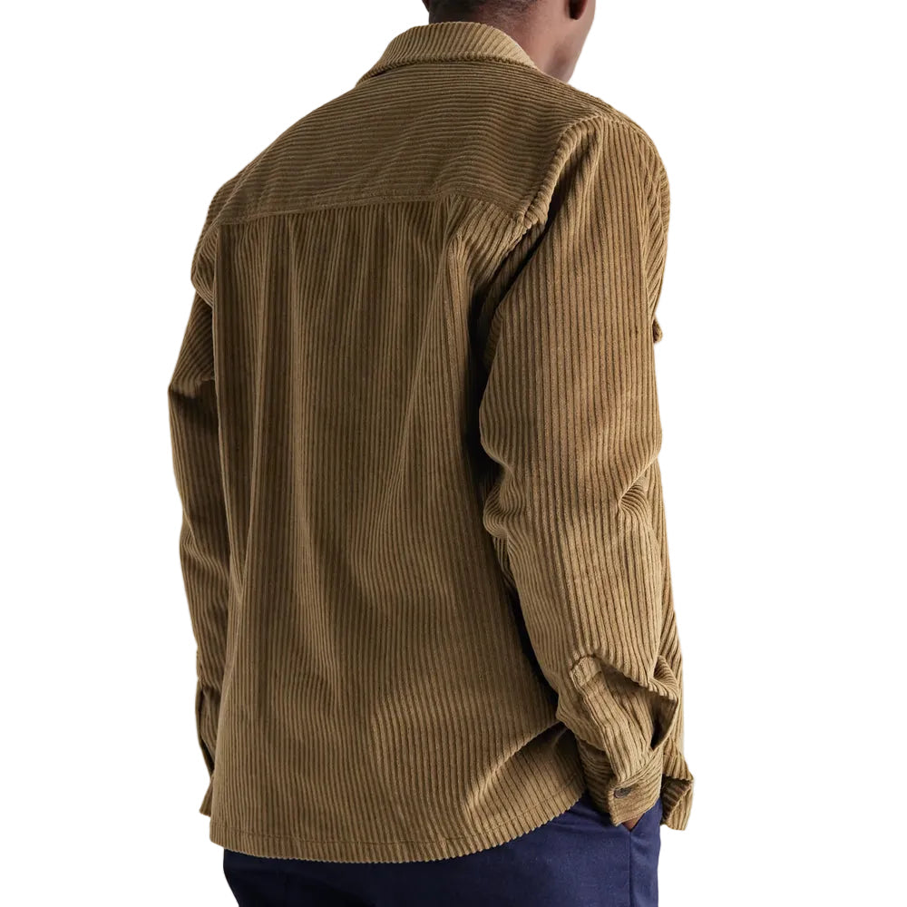men's light brown leather shirt atlas back view