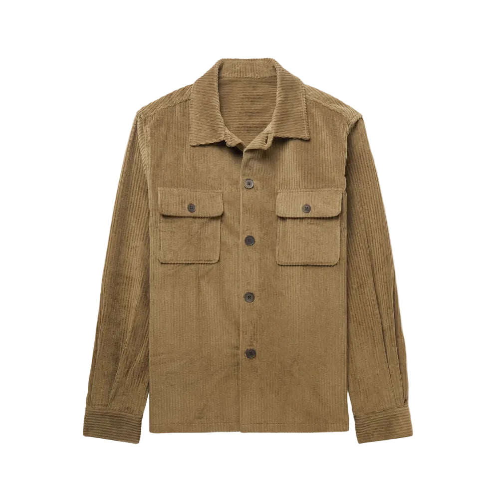 men's light brown leather shirt atlas front view
