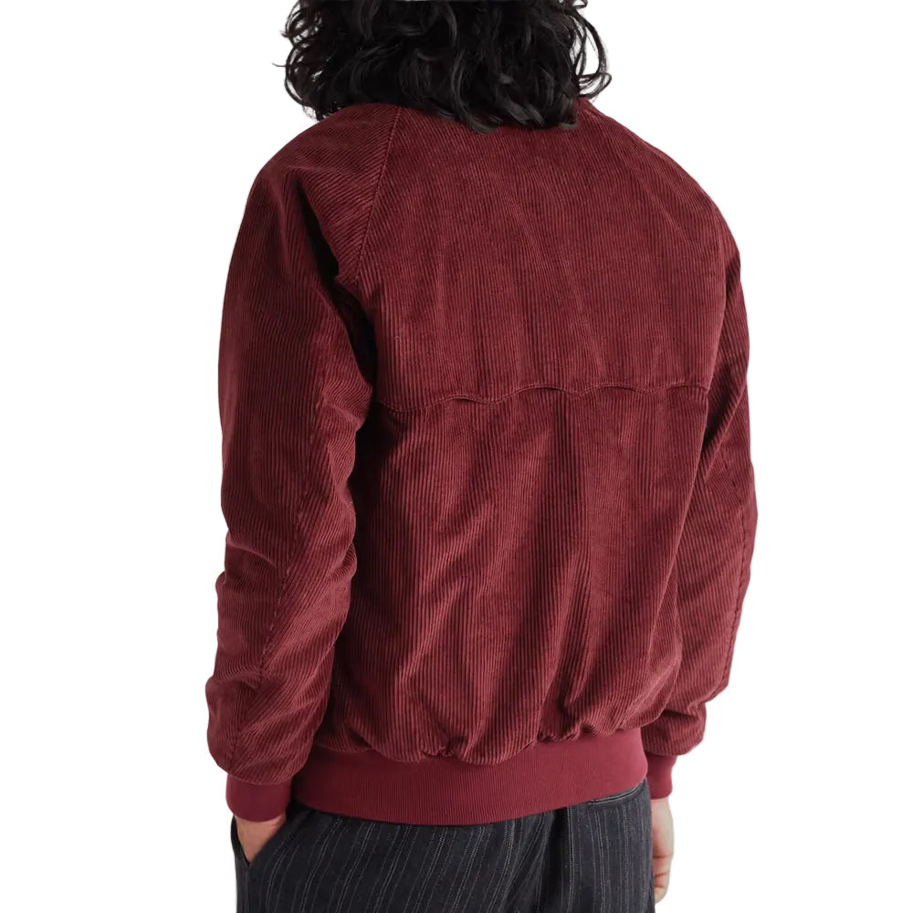men's maroon leather bomber jacket henrik detail close up