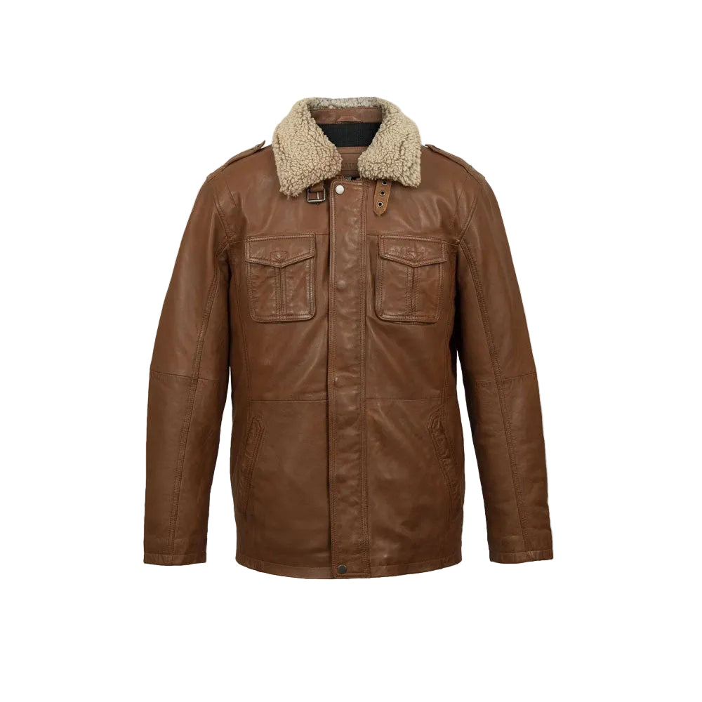 Mens Natural Brown Leather Blazer Jacket