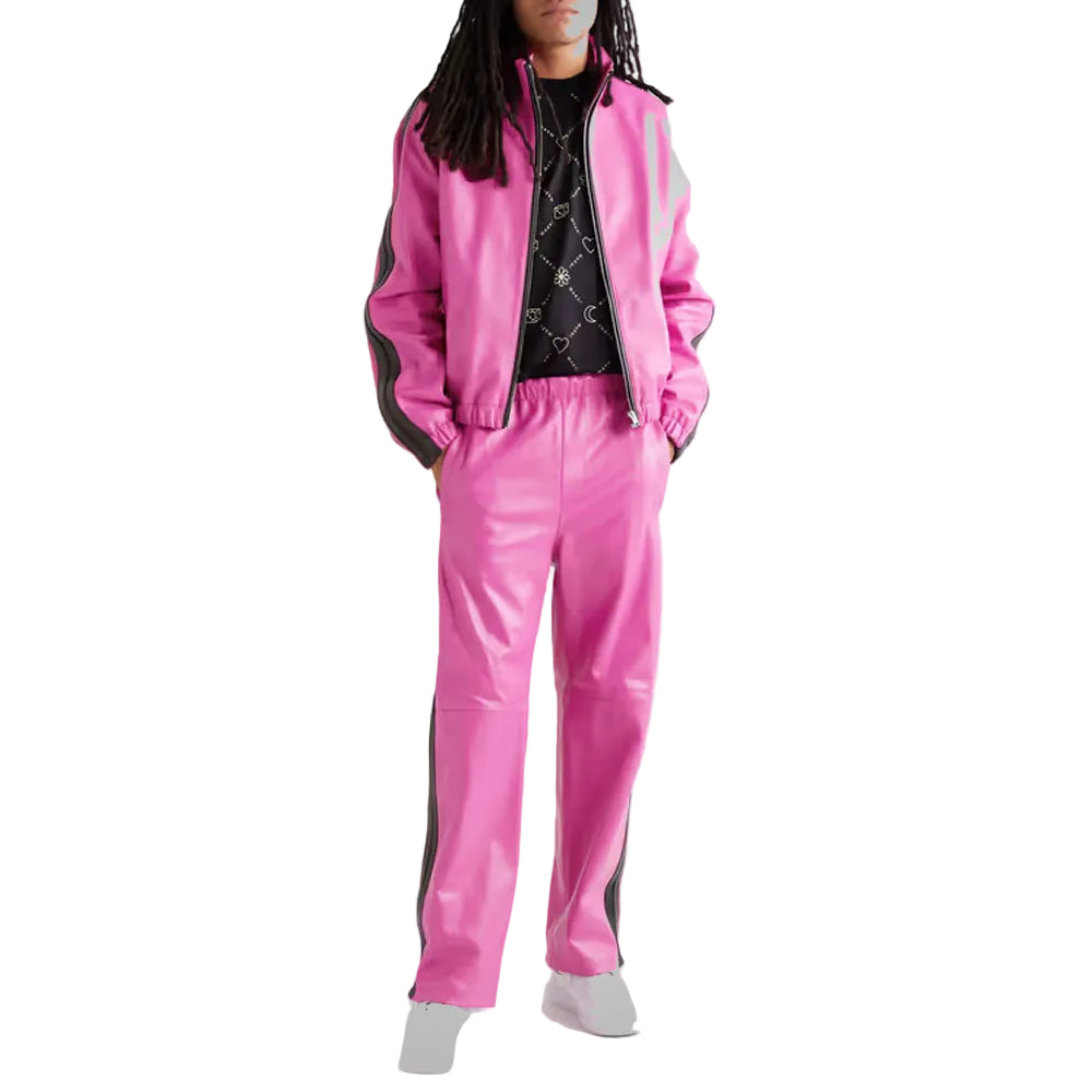 men's pink sheepskin leather pants marek side angle