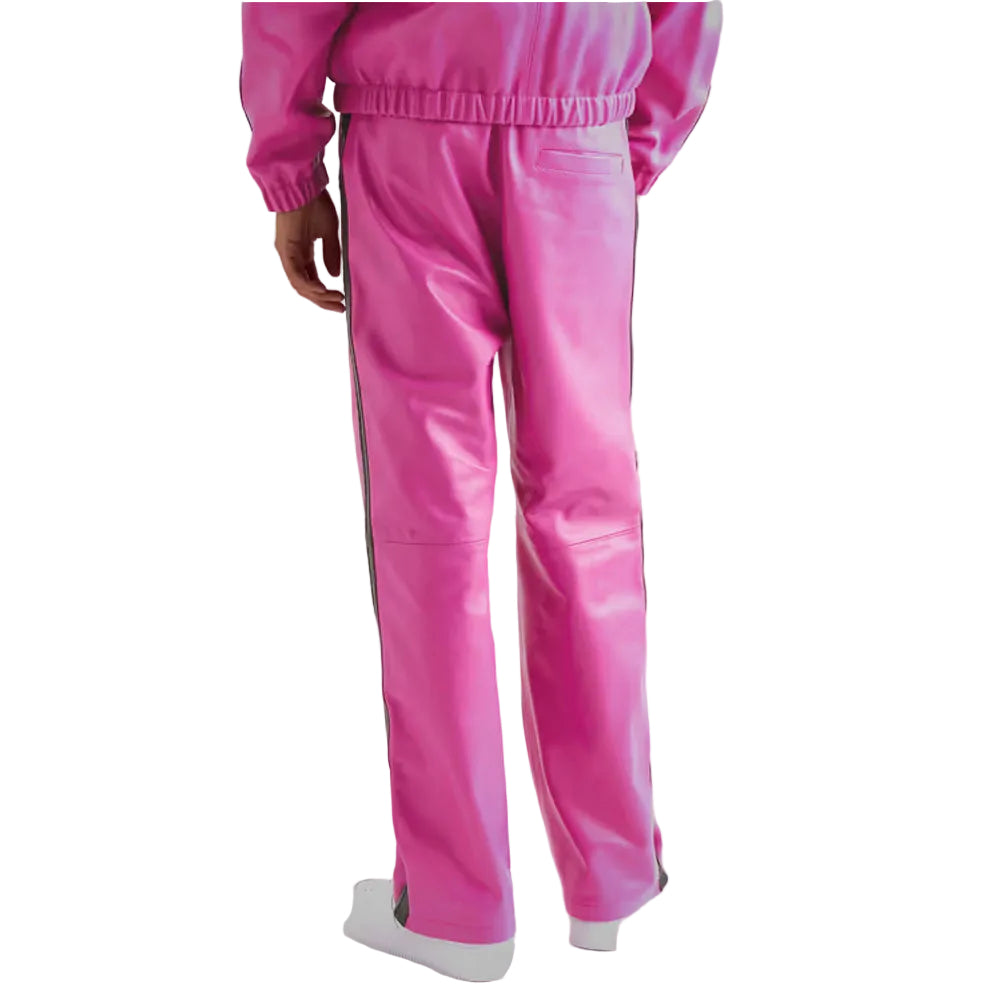 men's pink sheepskin leather pants marek back view