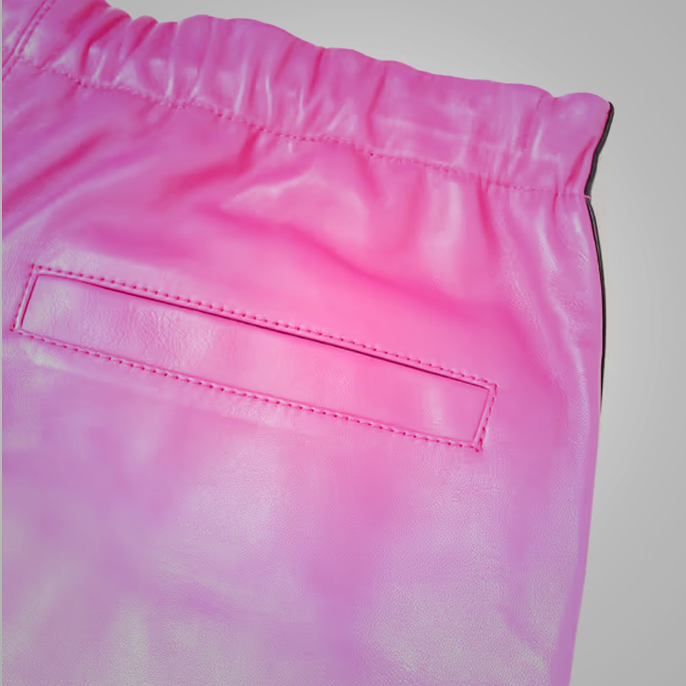 men's pink sheepskin leather pants marek detail close up