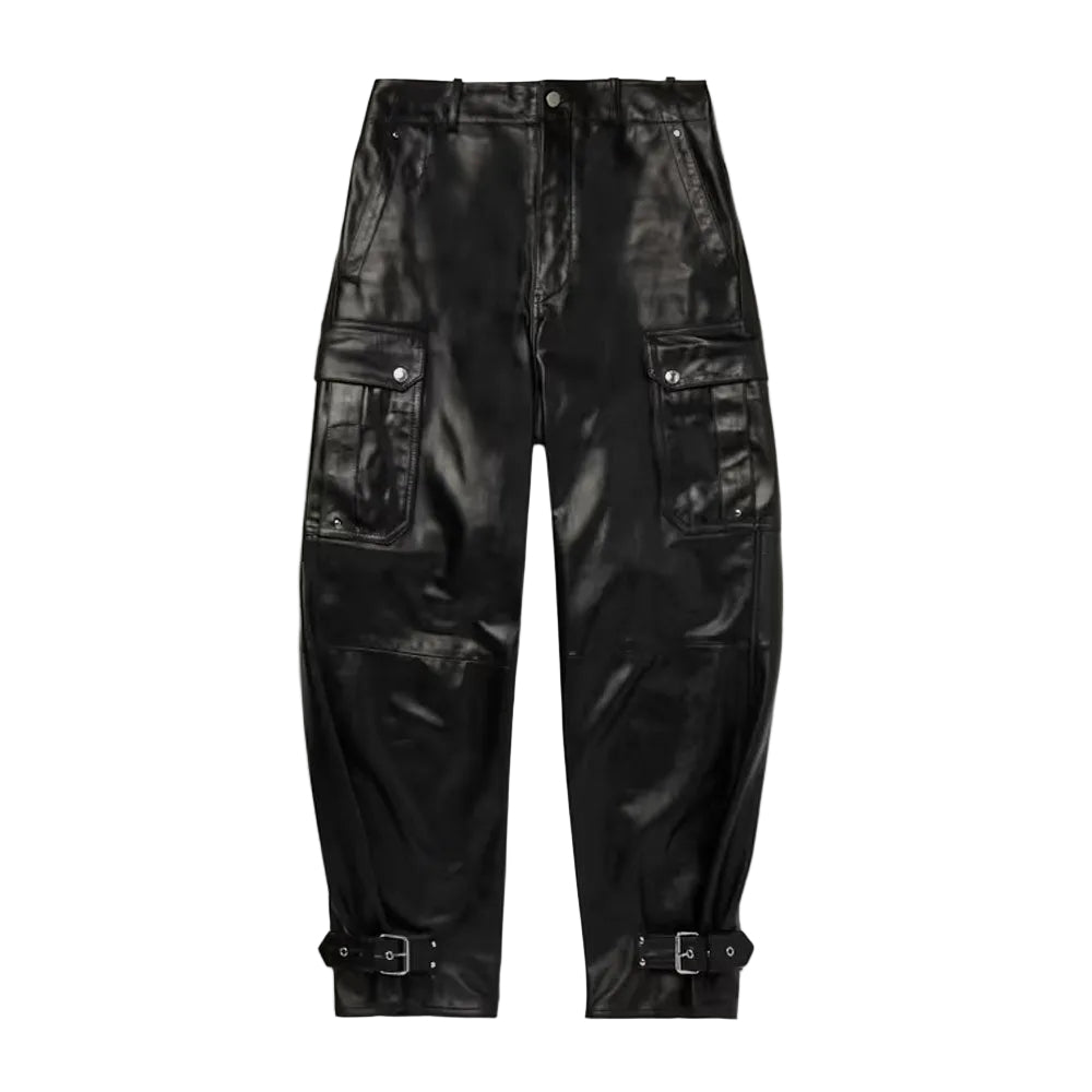 men's black leather pants henrik front view