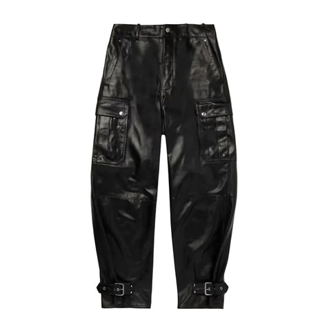 men's black leather pants henrik front view