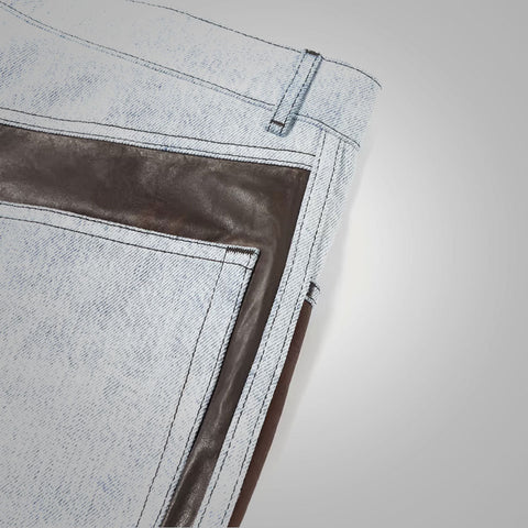 men's black leather pants conrad detail close up
