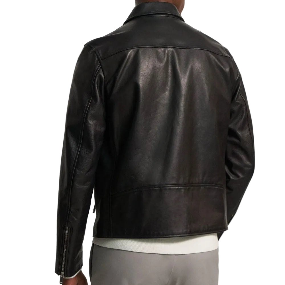 Mens Pointed Collar Black Shirt Style Leather Jacket