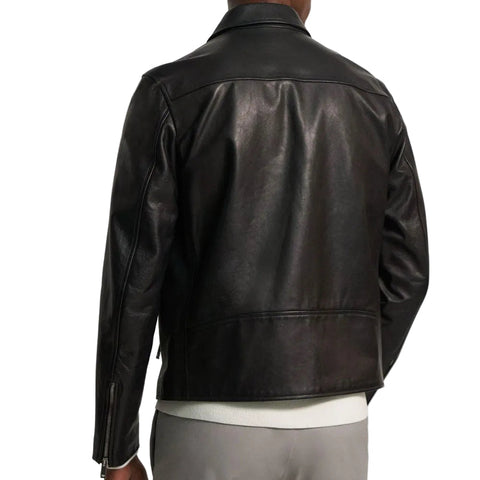 Mens Pointed Collar Black Shirt Style Leather Jacket