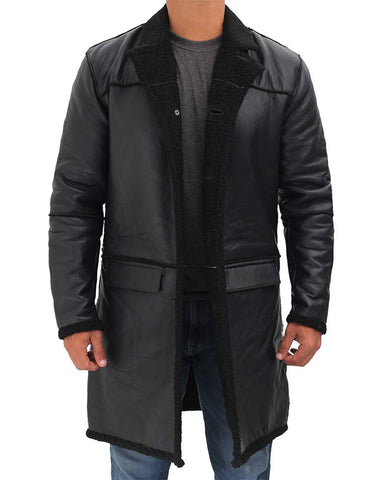 Mens Premium Black Shearling Winter Leather Coat