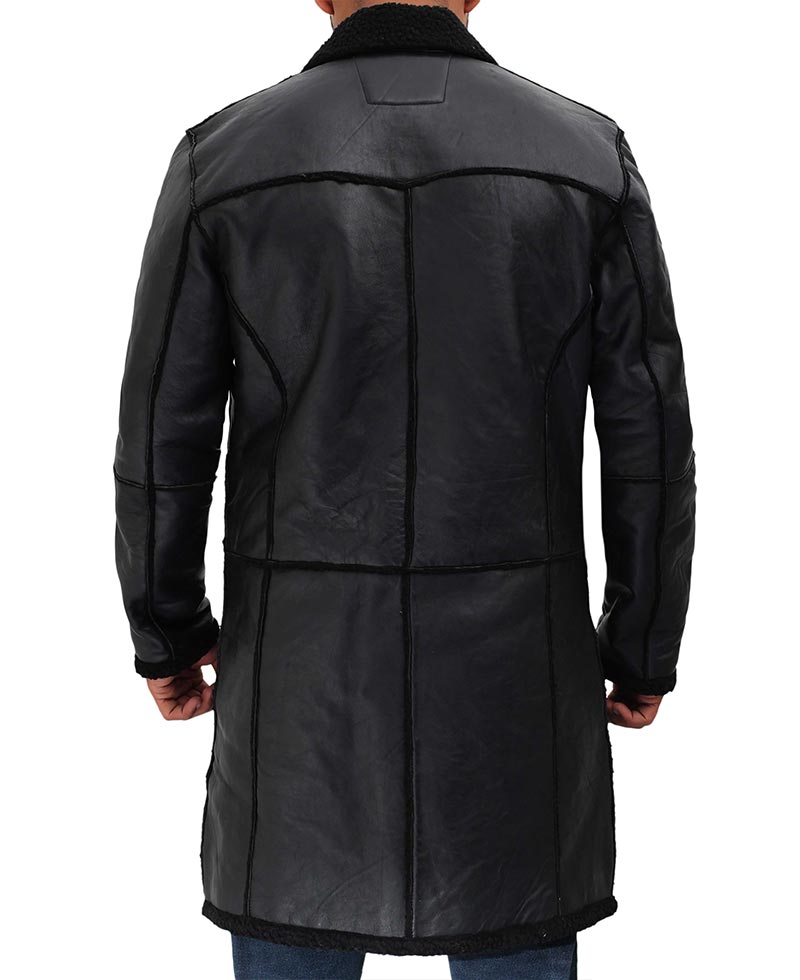 Mens Premium Black Shearling Winter Leather Coat