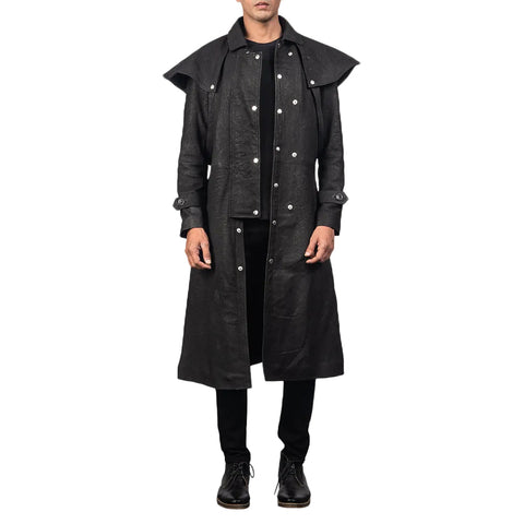 Mens Premium Sheepskin Leather Studded Black Leather Duster Coat