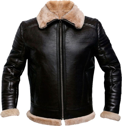 Mens Raf Brown Bomber Leather Jacket With Fur