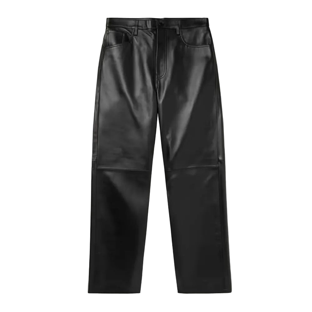 men's black sheepskin leather pants cassian front view