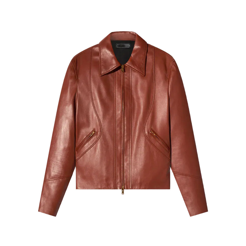 Mens Real Goatskin Shirt Style Brown Leather Jacket