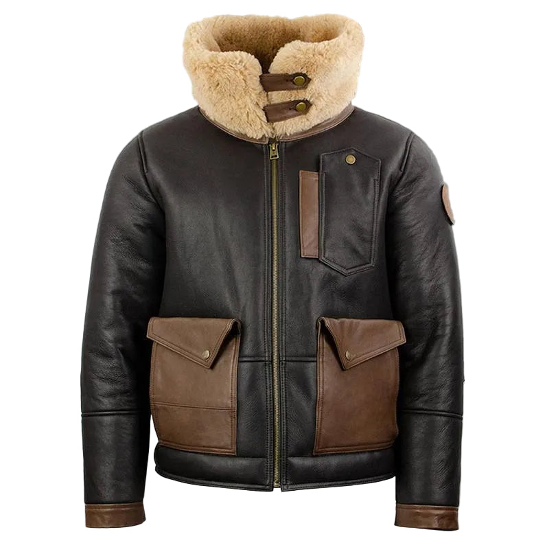 Mens Sheepskin Chocolate Black Bomber Jacket
