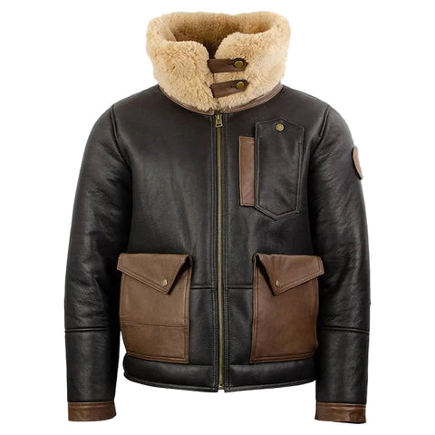 Mens Sheepskin Chocolate Black Bomber Jacket