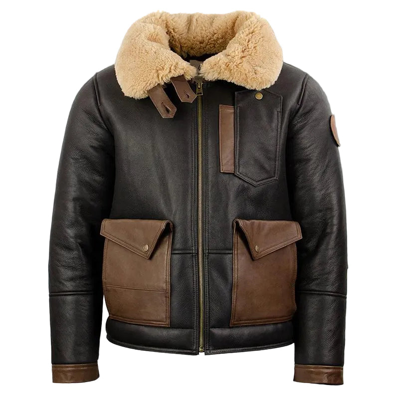Mens Sheepskin Chocolate Black Bomber Jacket