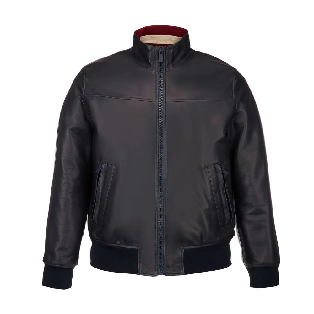 Mens Shinny Black Bomber Leather Jacket