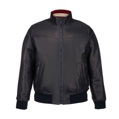 Mens Shinny Black Bomber Leather Jacket
