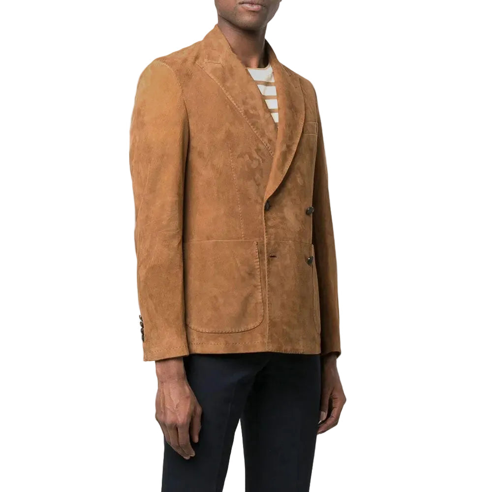 Mens Suede Double Breasted Leather Blazer