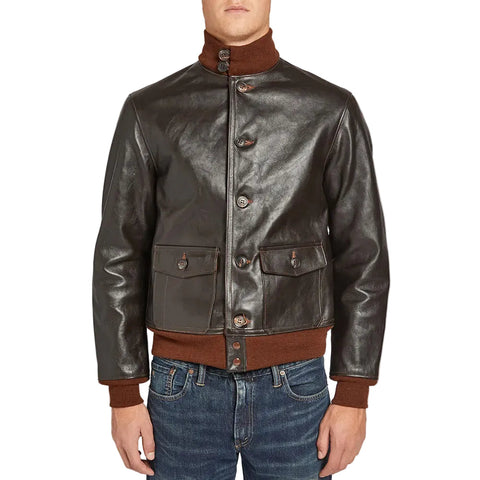 Mens Vintage Brown A-1 Flight Leather Bomber Jacket