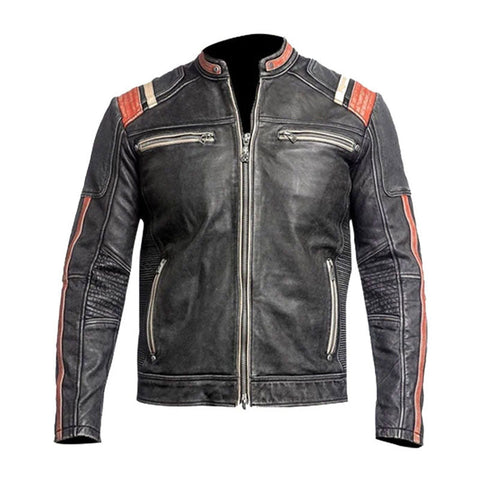 men’s cowhide leather biker jacket front view