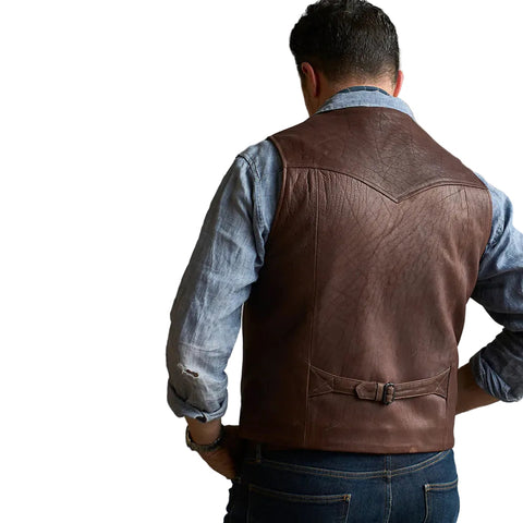 Mens Western Stlye Brown Leather Vest