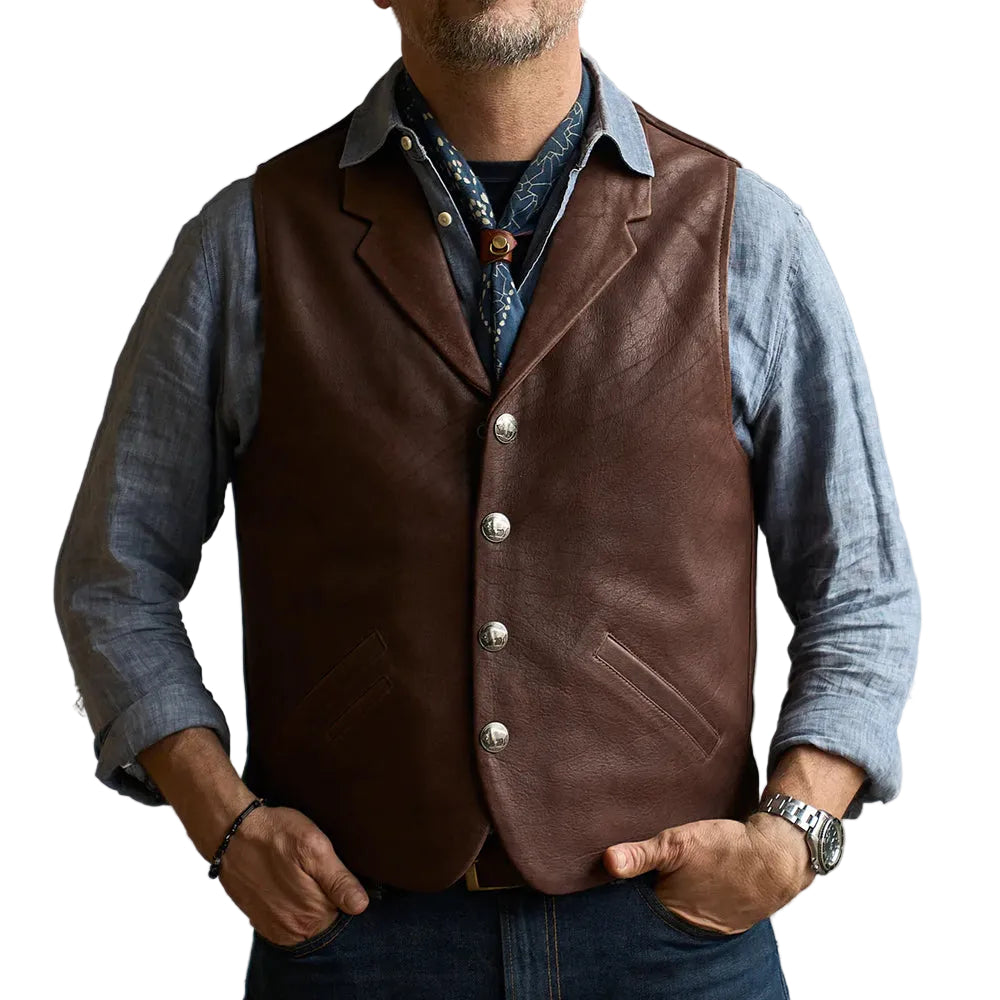 Mens Western Stlye Brown Leather Vest