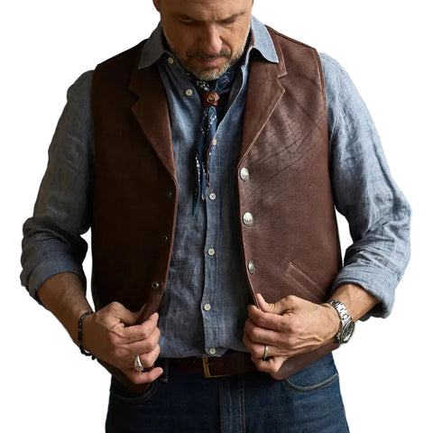 Mens Western Stlye Brown Leather Vest