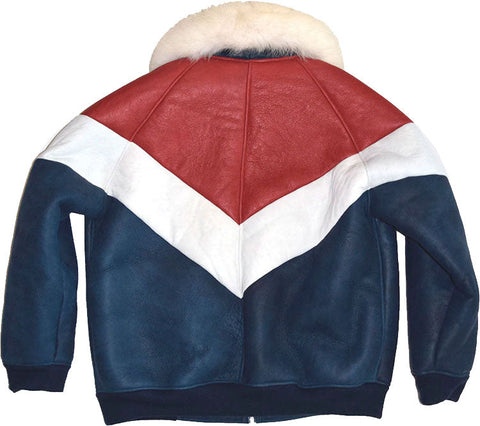 Mens Winter V Bomber Leather Jacket With Fur