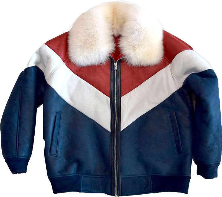 Mens Winter V Bomber Leather Jacket With Fur