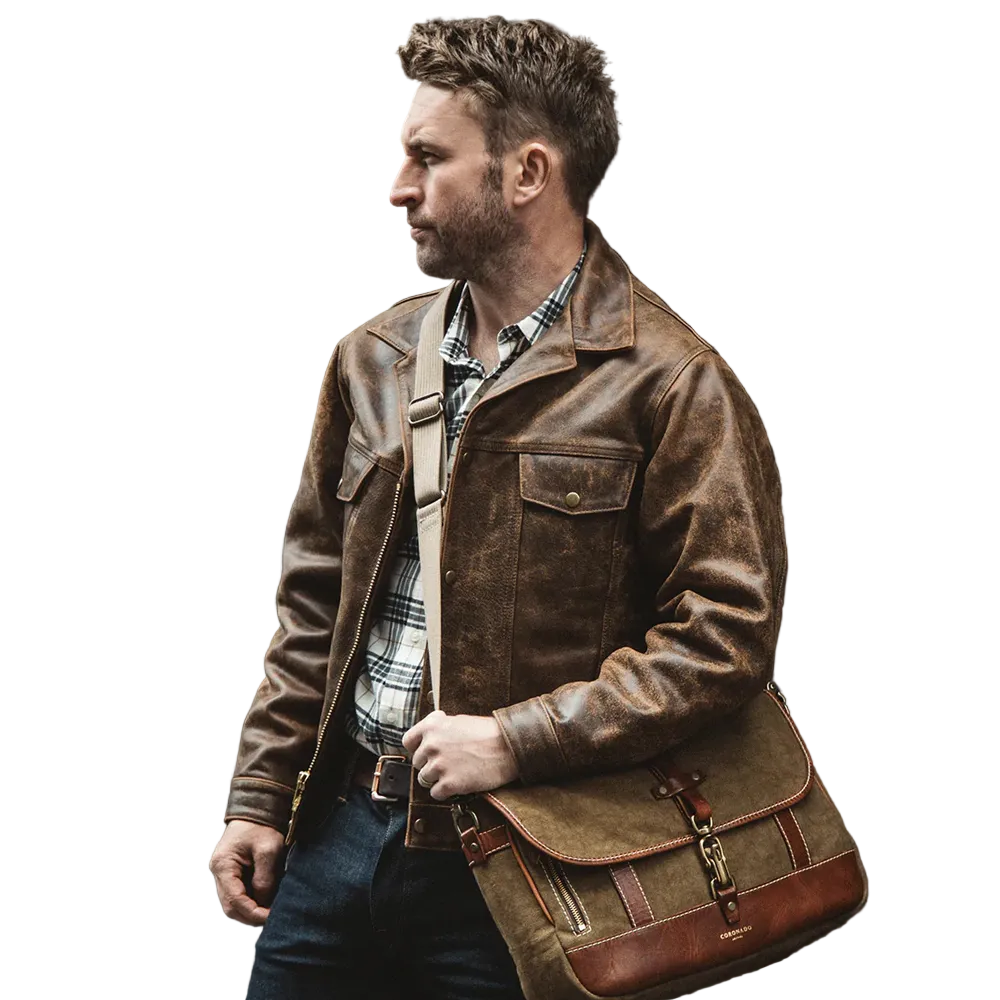 Mens brown Distressed Real Leather Four Pocket Leather Jacket