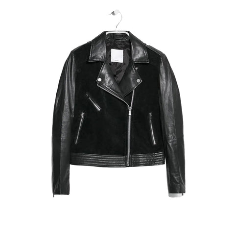 women's black lambskin leather biker jacket estelle back view