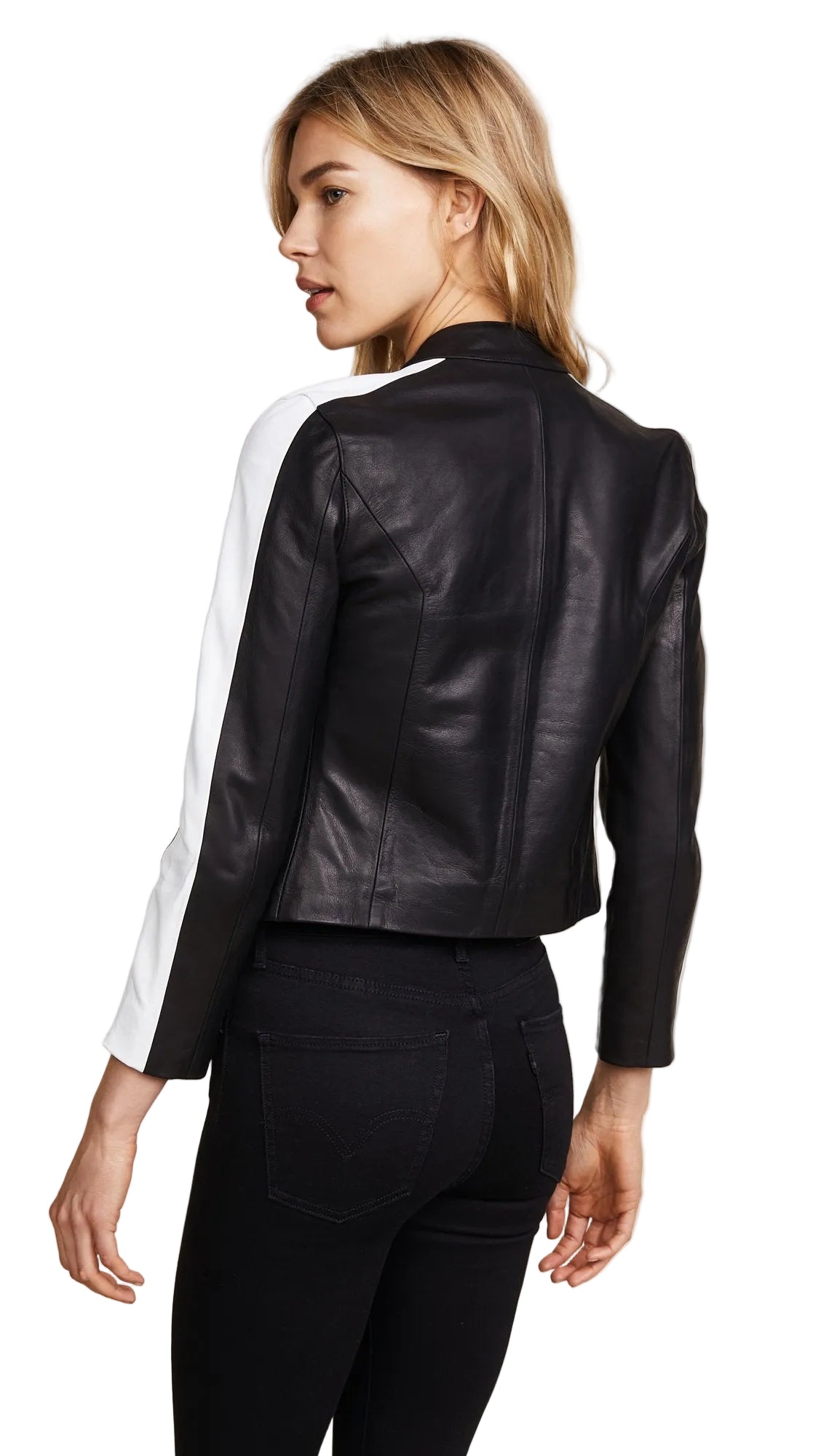 women's black lambskin leather racer jacket elara side angle